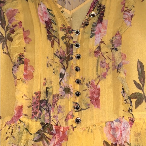 The Kooples Yellow Chiffon Floral Dress 